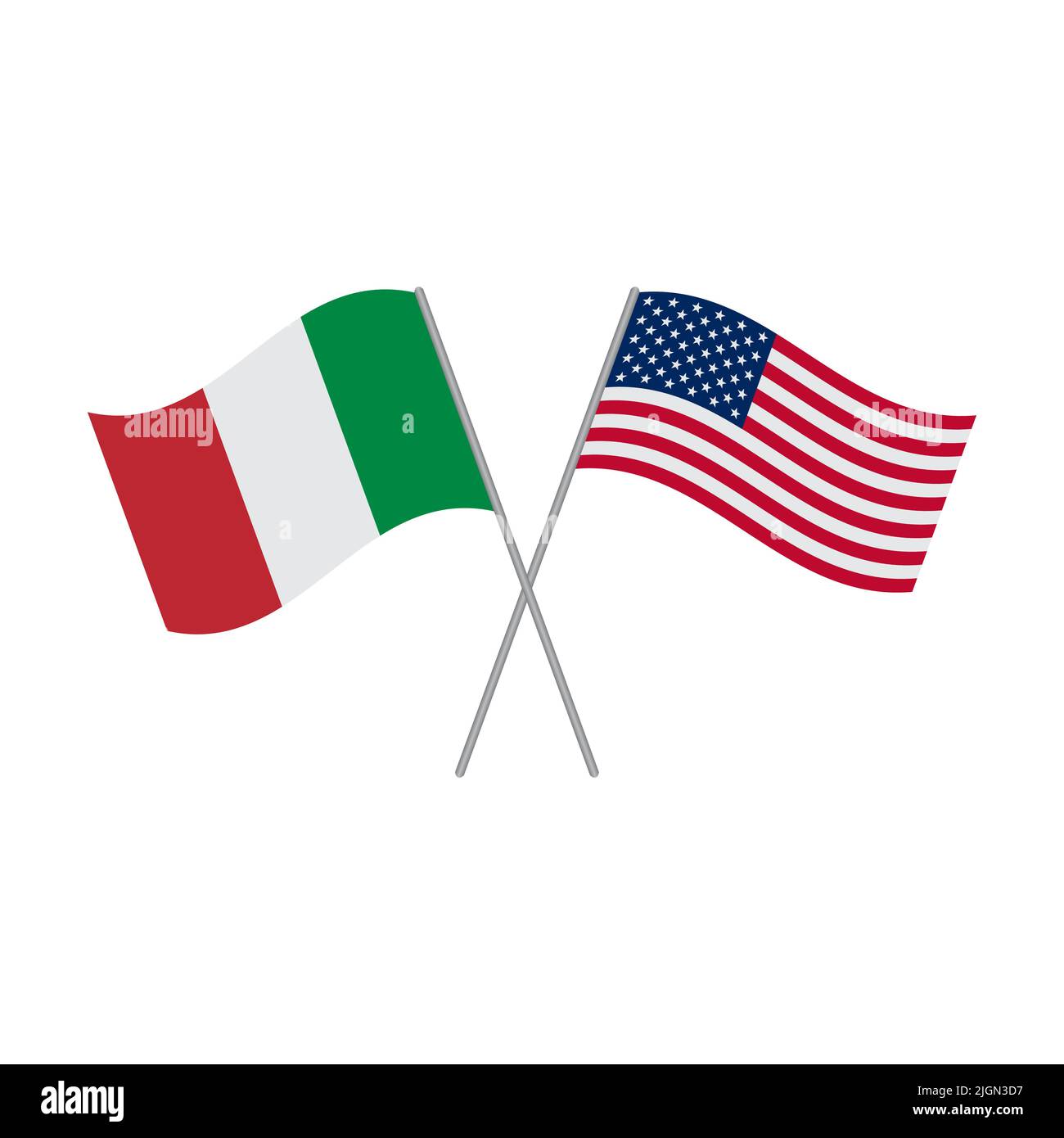 Vettore di bandiere italiane e americane isolato su sfondo bianco Illustrazione Vettoriale