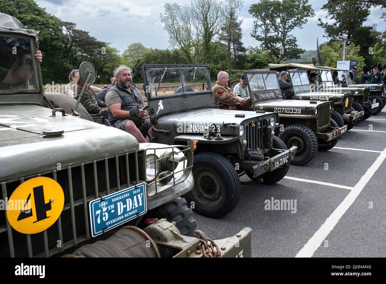 Vimtage American Willys Jeep Vehicles in occasione del Military Day al Trebah Garden in Cornovaglia nel Regno Unito. Foto Stock