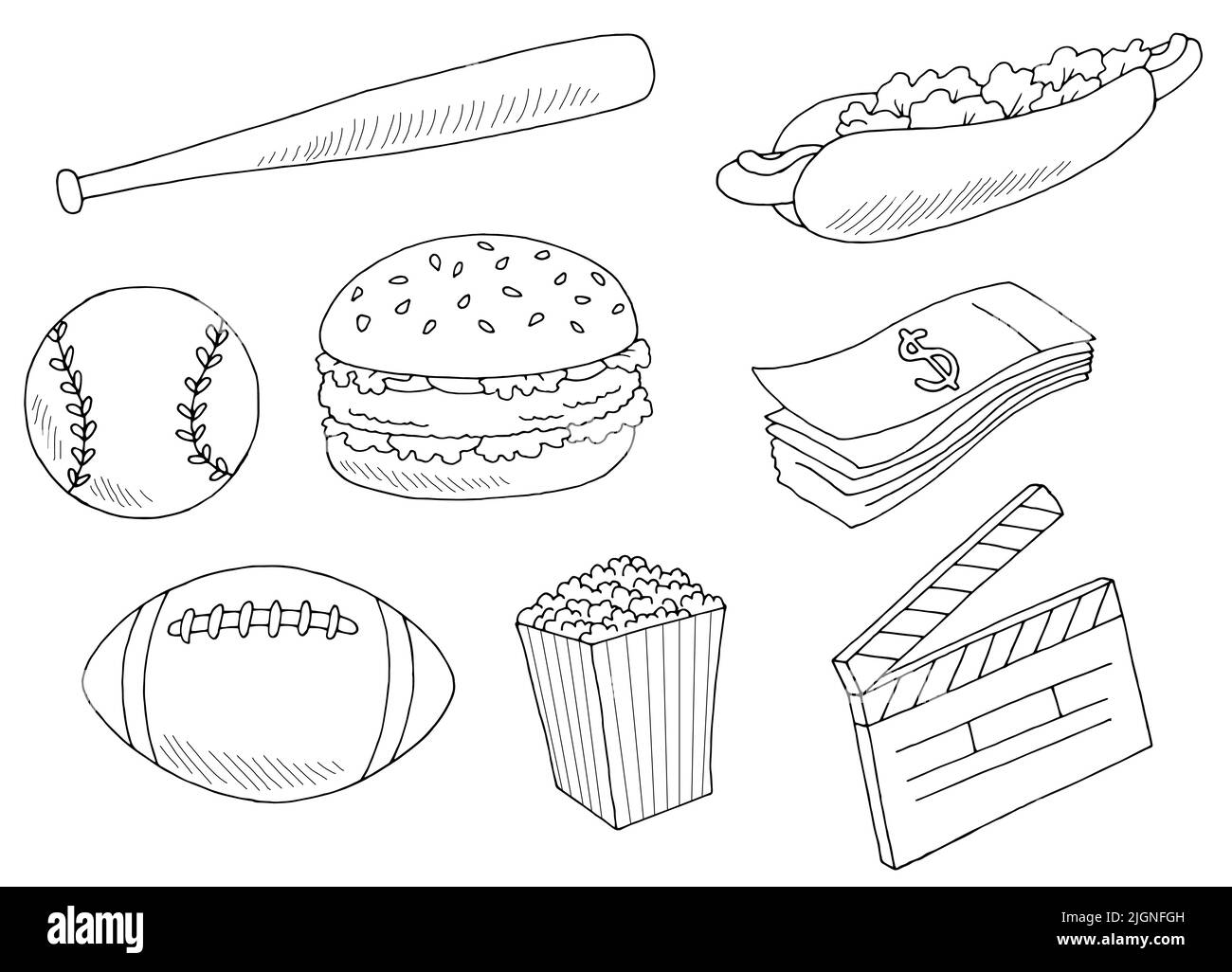 USA Set grafico bianco nero isolato disegno vettore Illustrazione Vettoriale
