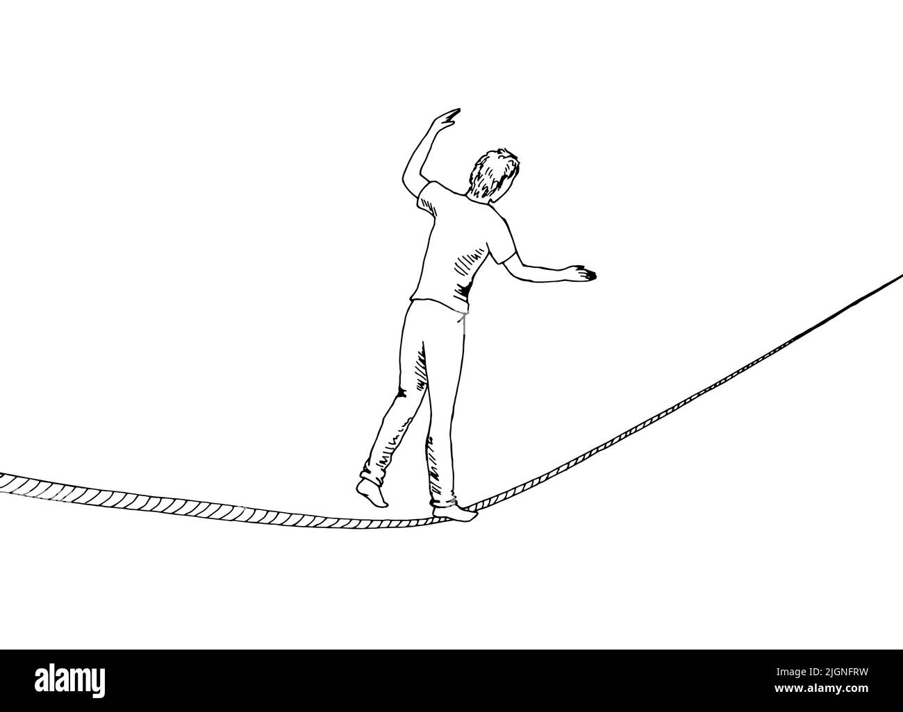 Tightrope Walker ropewalker corda grafica nero bianco isolato disegno vettore Illustrazione Vettoriale