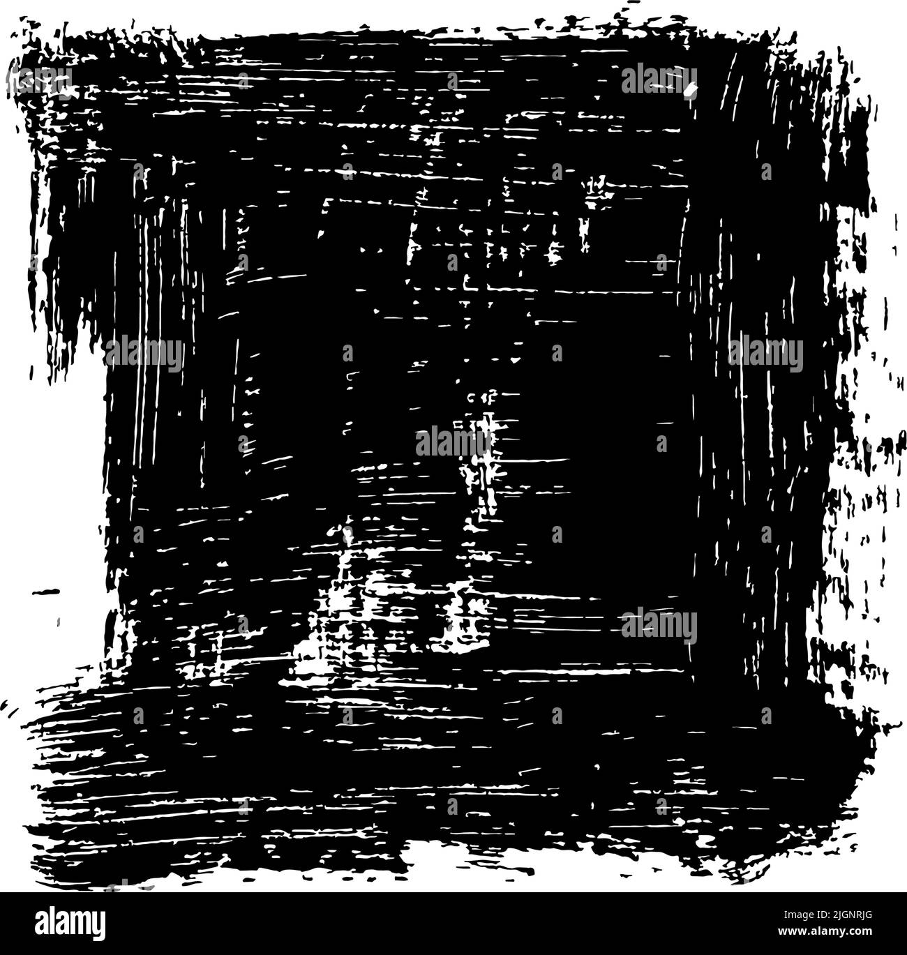Grunge nero quadrato isolato su sfondo bianco. Illustrazione Vettoriale