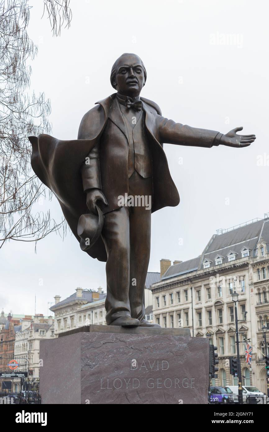 David Lloyd George statue, Londra, Regno Unito Foto Stock