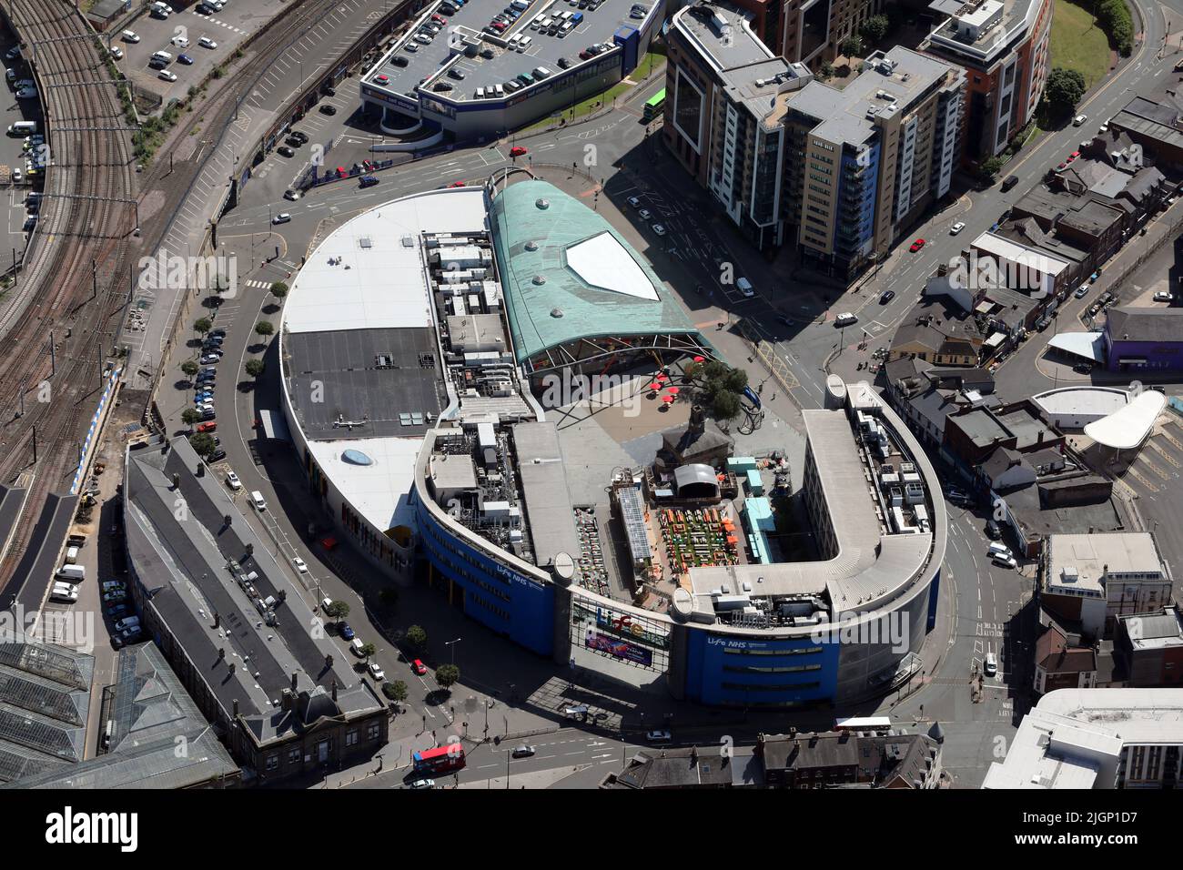 Vista aerea del Life Science Center, un museo della scienza a Newcastle upon Tyne Foto Stock