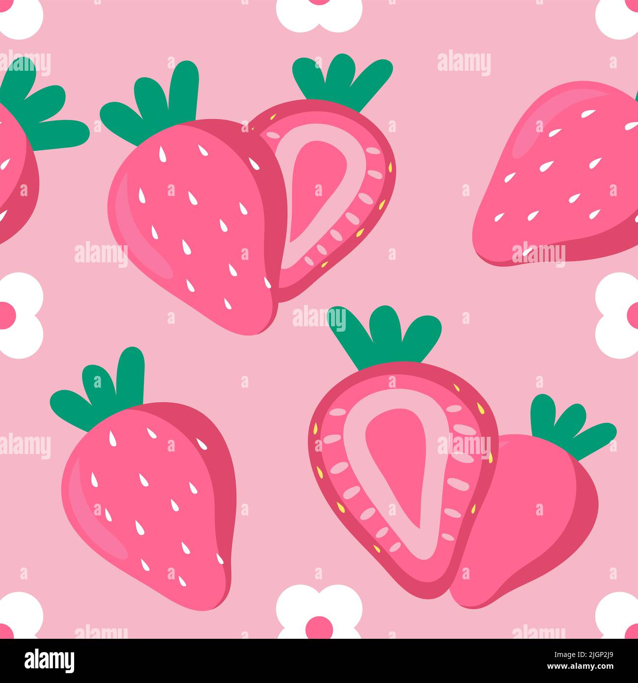 Motivo senza cuciture con fragole su sfondo rosa. Foto Stock