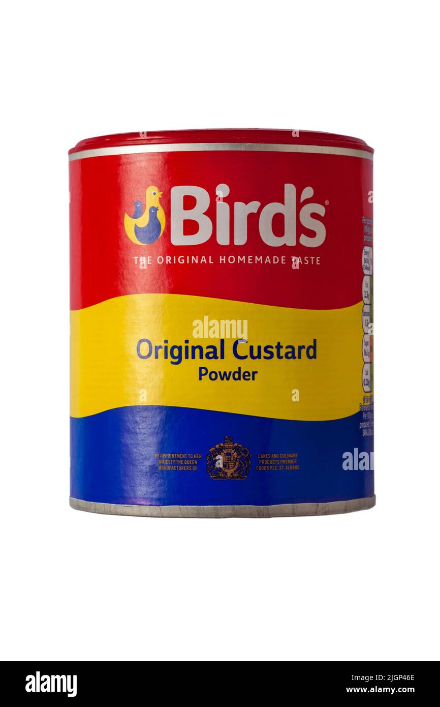 La polvere originale della Custard della vasca degli uccelli il gusto originale fatto in casa isolato su sfondo bianco Foto Stock