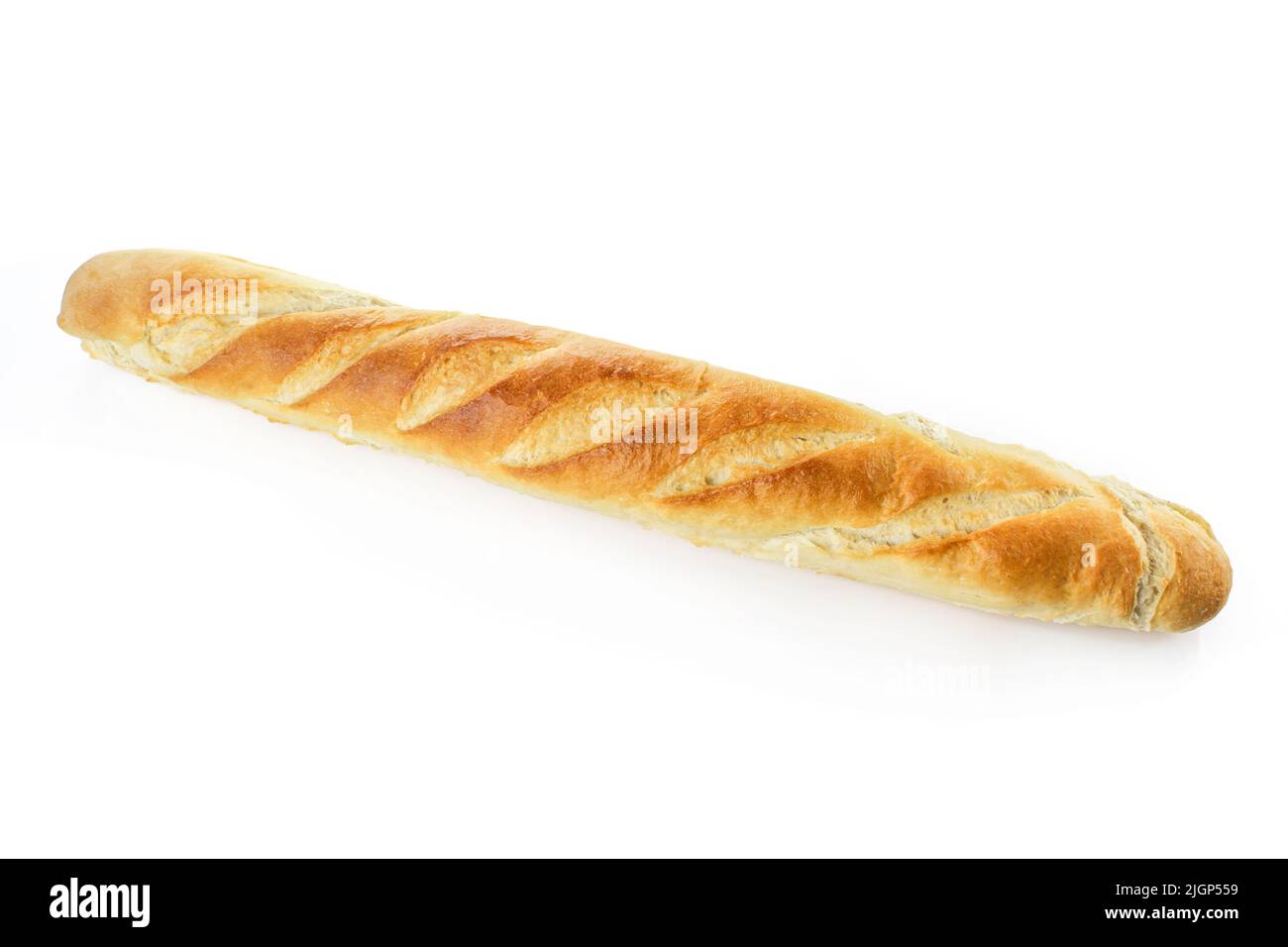 Lungo pane tradizionale francese. Baguette isolato su sfondo bianco Foto Stock