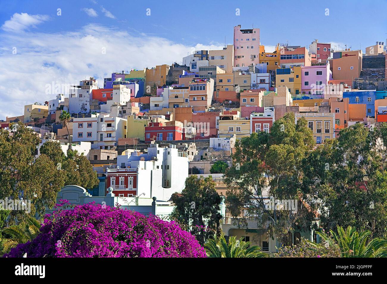 Il quartiere della città di San Juan con case colorate, Las Palmas, Grand Canary, isole Canarie, Spagna, Europa Foto Stock