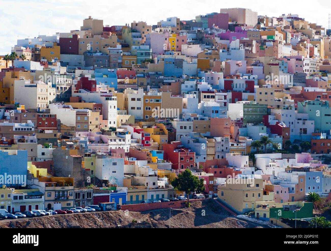 Il quartiere della città di San Juan con case colorate, Las Palmas, Grand Canary, isole Canarie, Spagna, Europa Foto Stock