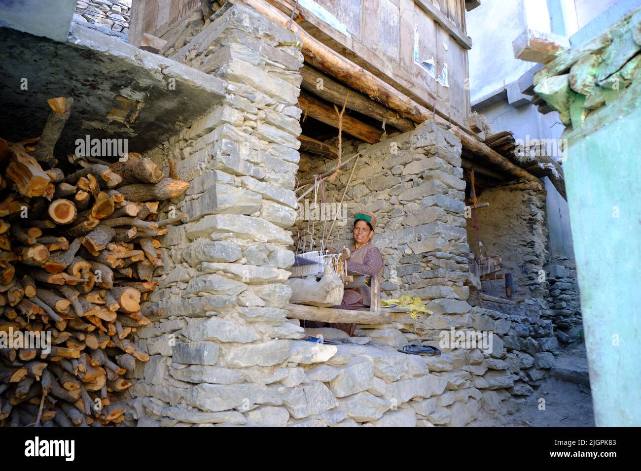 Himalayan villaggio Nesang in Kinnaur, Himachal Pradesh, India Foto Stock