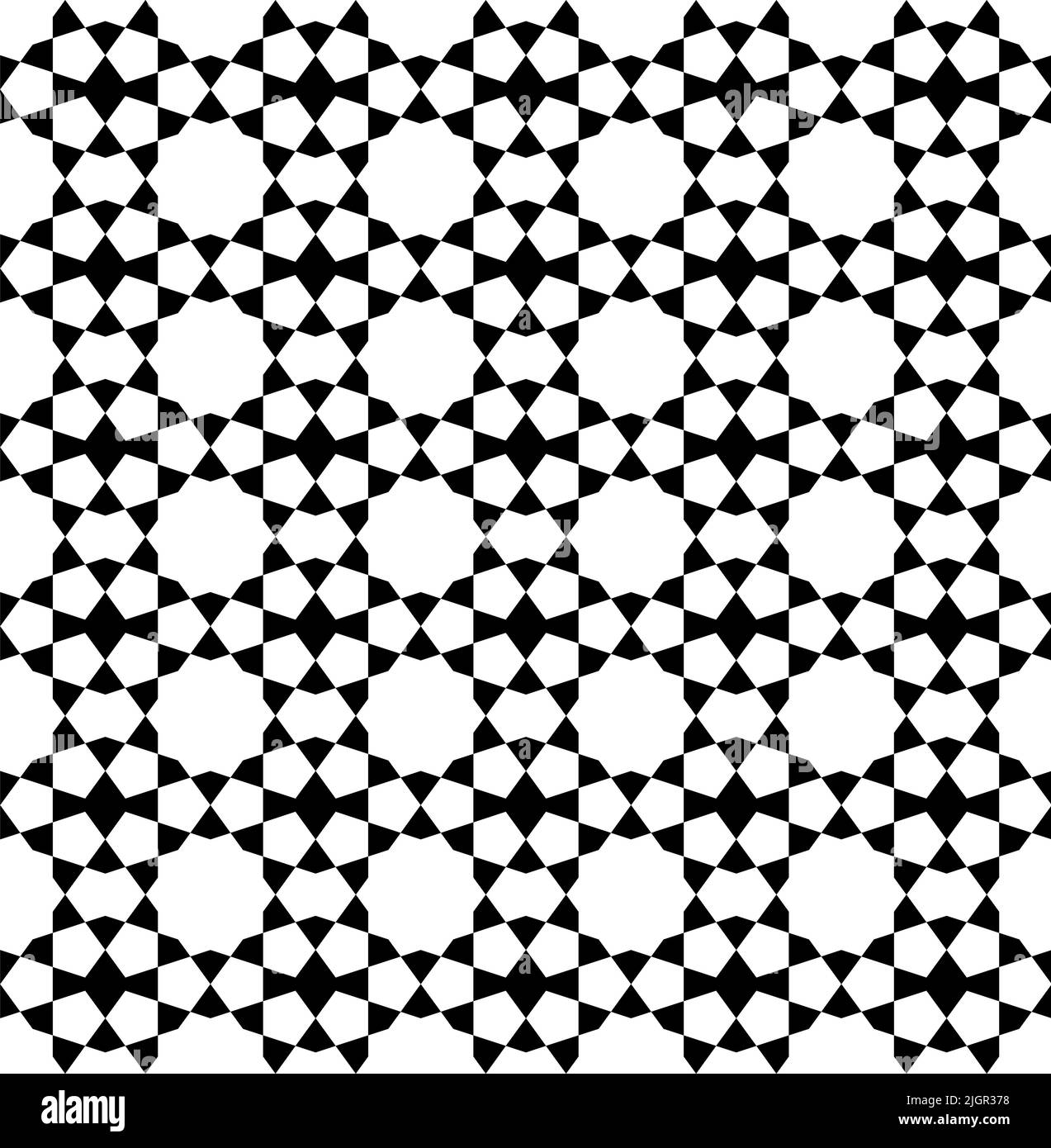Ornamento geometrico senza giunture basato su arte islamica tradizionale. Bianco e nero Illustrazione Vettoriale