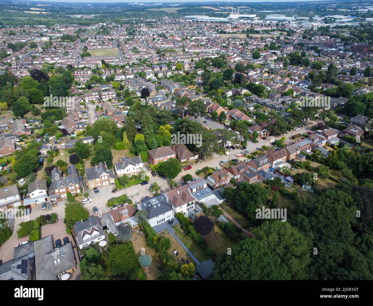 Vista aerea della città di Hoddesdon da College Road Foto Stock