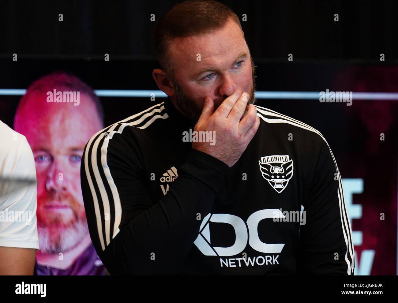 WASHINGTON, DC, USA - 12 LUGLIO 2022: Wayne Rooney durante una conferenza stampa il 12 luglio 2022, presso Audi Field, a Washington, DC. (Foto di Tony Quinn-Alamy Live News) Foto Stock