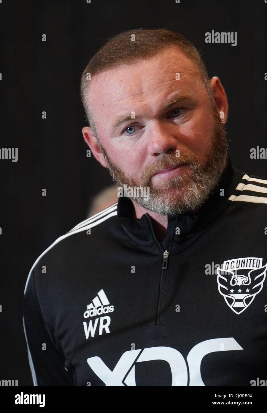 WASHINGTON, DC, USA - 12 LUGLIO 2022: Wayne Rooney durante una conferenza stampa il 12 luglio 2022, presso Audi Field, a Washington, DC. (Foto di Tony Quinn-Alamy Live News) Foto Stock