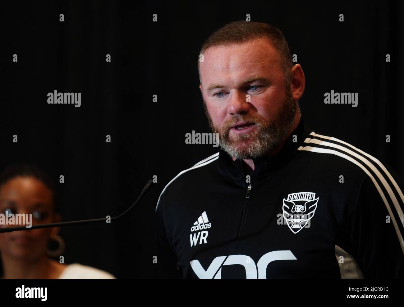 WASHINGTON, DC, USA - 12 LUGLIO 2022: Wayne Rooney durante una conferenza stampa il 12 luglio 2022, presso Audi Field, a Washington, DC. (Foto di Tony Quinn-Alamy Live News) Foto Stock