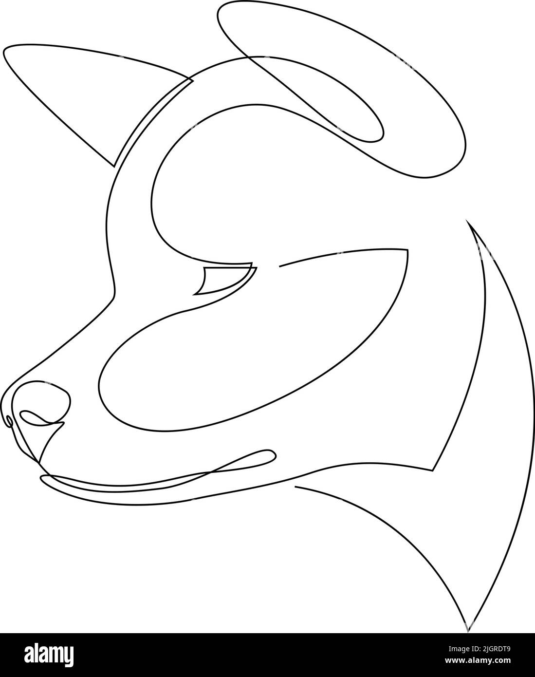 Linea continua Akita Inu. Illustrazione vettoriale del cane a linea singola di stile minimo. Verticale. Illustrazione Vettoriale