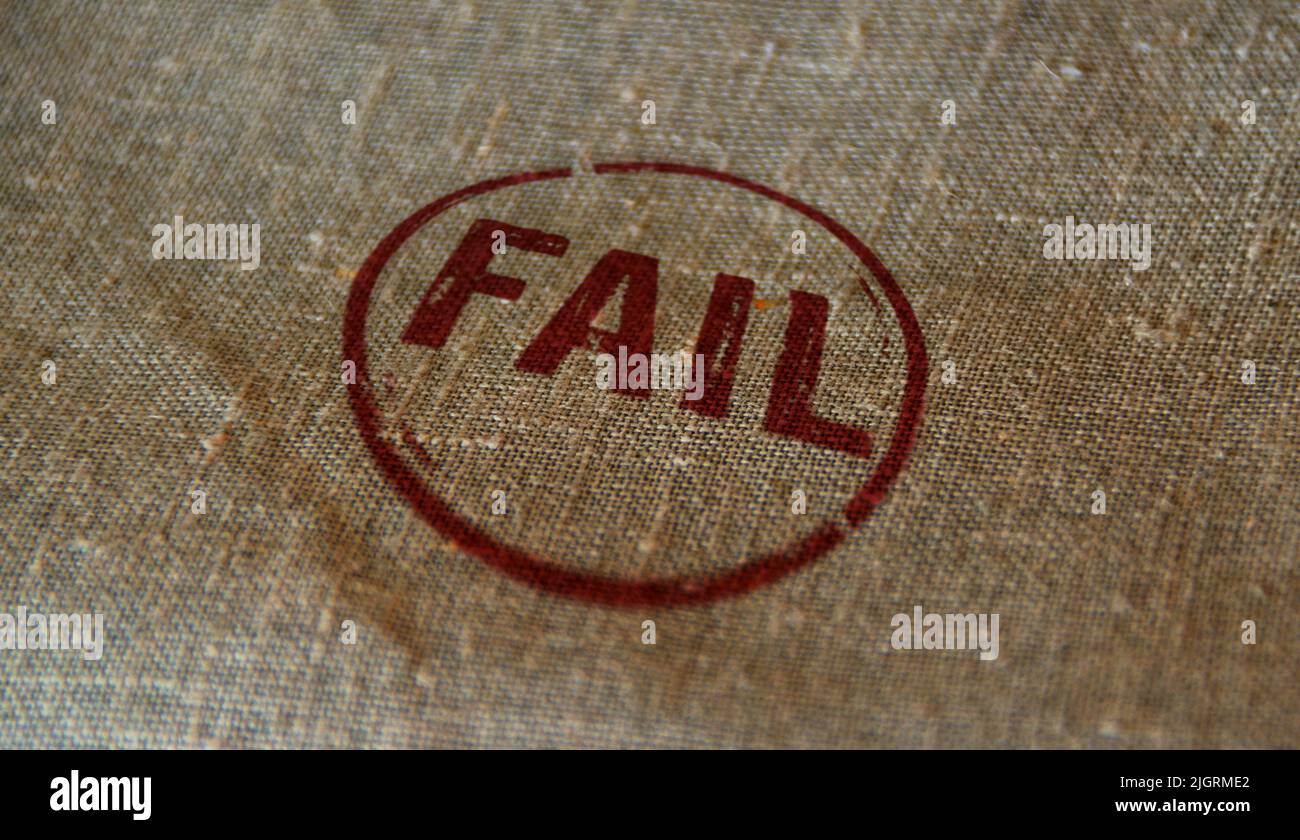 Timbro di errore stampato sul sacco di lino. Fallimento, fallimento e fallimento del concetto di business. Foto Stock