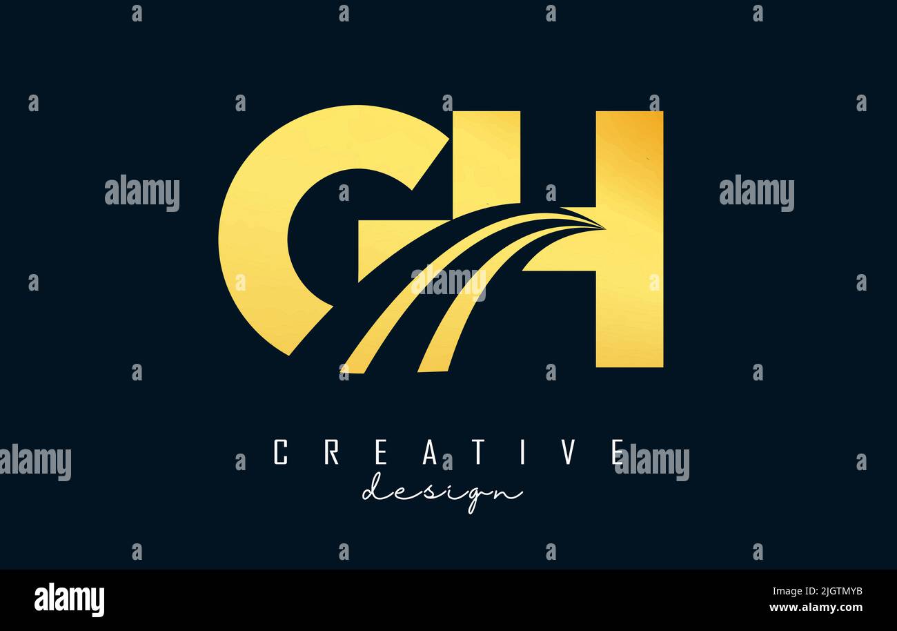 Logo GH g h creativo con lettere blu con linee di punta e design Road Concept. Lettere con disegno geometrico. Illustrazione vettoriale con lettere e tagli. Illustrazione Vettoriale