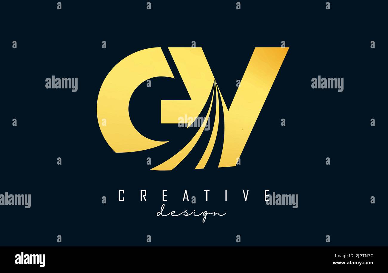 Logo Creative blu lettera GV g v con linee leader e design Road concept. Lettere con disegno geometrico. Illustrazione vettoriale con lettere e tagli. Illustrazione Vettoriale