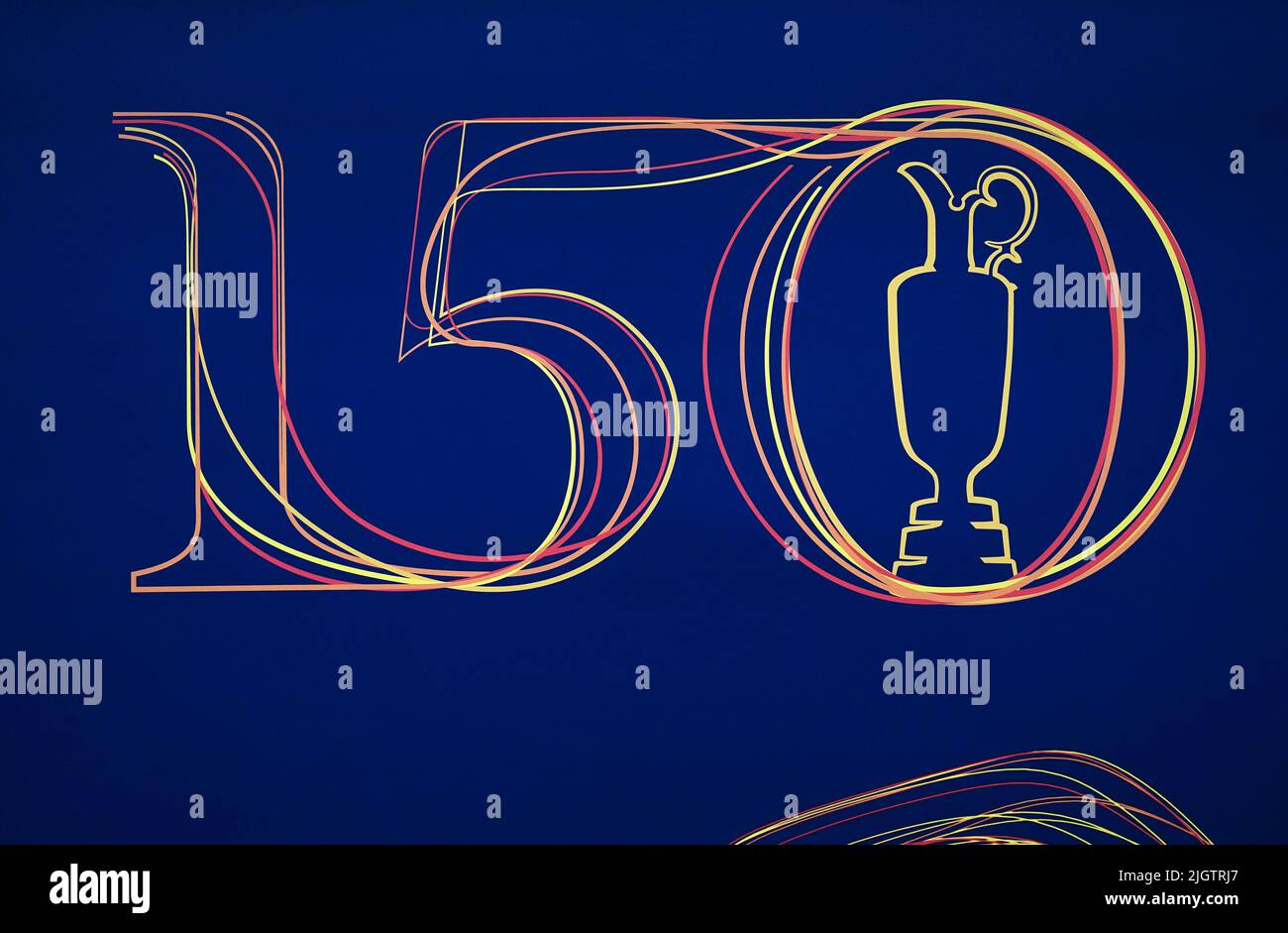Una vista di 150th cartellonistica aperta durante il giorno di pratica quattro dell'Open al Vecchio corso, St Andrews. Data foto: Mercoledì 13 luglio 2022. Foto Stock
