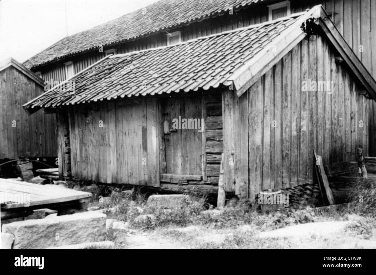 Scritto sul retro: Sjöbod, Hunnebostrand Foto Stock