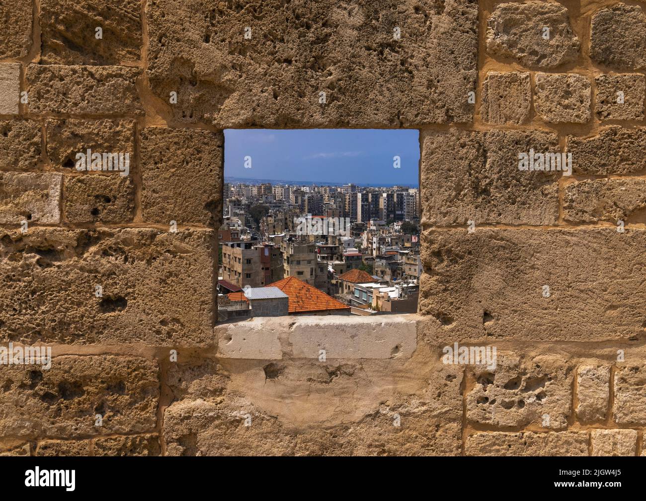 Vista sulla città dalla Cittadella di Raymond de Saint Gilles, Governatorato Nord, Tripoli, Libano Foto Stock
