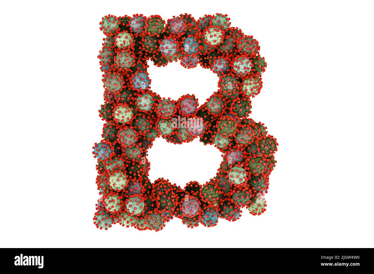 Lettera B da virus. 3D rendering isolato su sfondo bianco Foto Stock