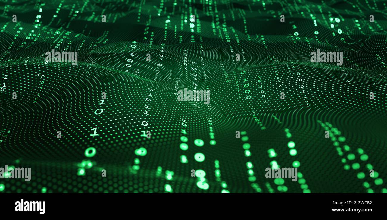 Onde del codice del computer. Big data codice binario. Tecnologie Internet del futuro, il flusso di dati aperti. Trasmissione wireless delle informazioni Foto Stock