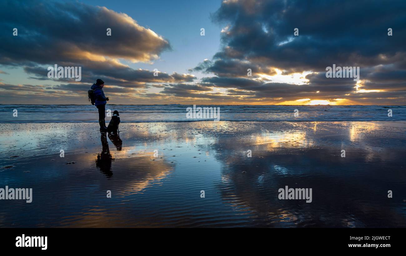 Mattina d'inverno Alba a Lunanbay Beach Angus Scozia Foto Stock