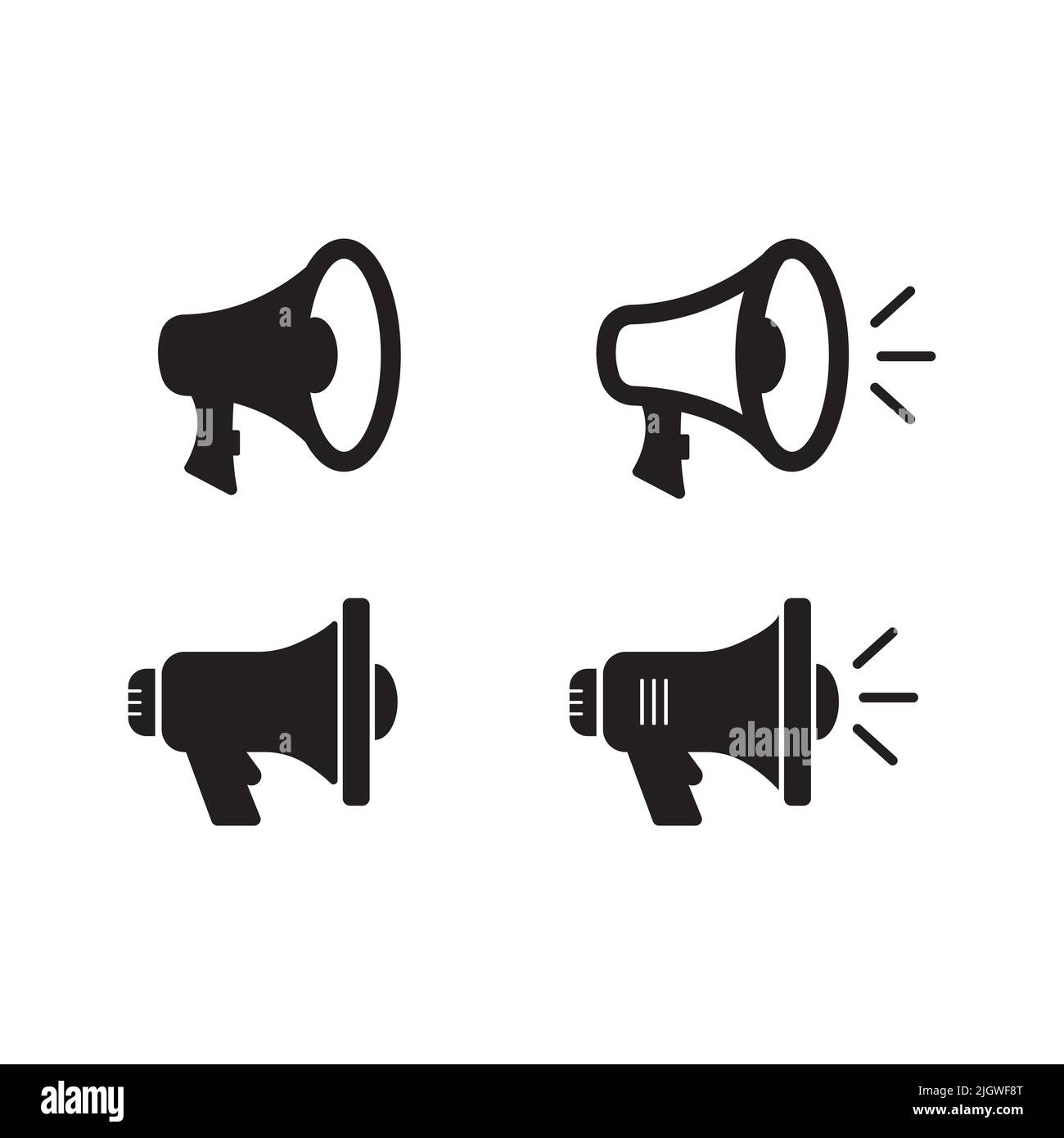 Icone megafoni impostate. Contorno megafone icone megafono Illustrazione Vettoriale
