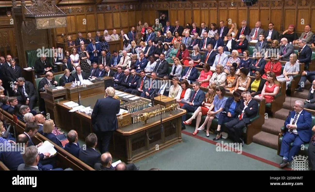 Il primo Ministro Boris Johnson interviene durante le interrogazioni del primo Ministro alla Camera dei Comuni di Londra. Data foto: Mercoledì 13 luglio 2022. Foto Stock