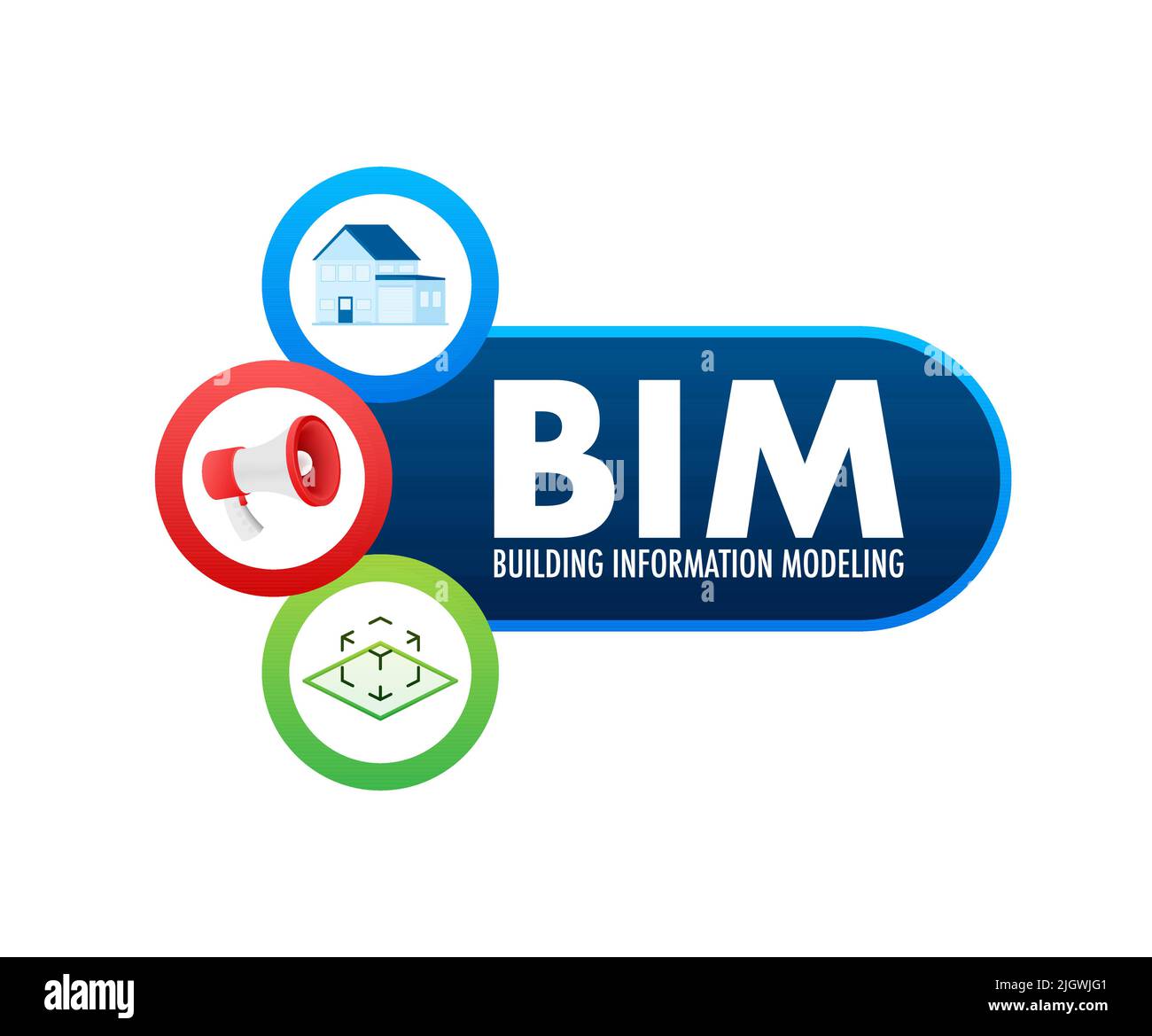 BIM - modellazione delle informazioni di costruzione. Sviluppo software. Edilizia industriale. Illustrazione vettoriale. Illustrazione Vettoriale
