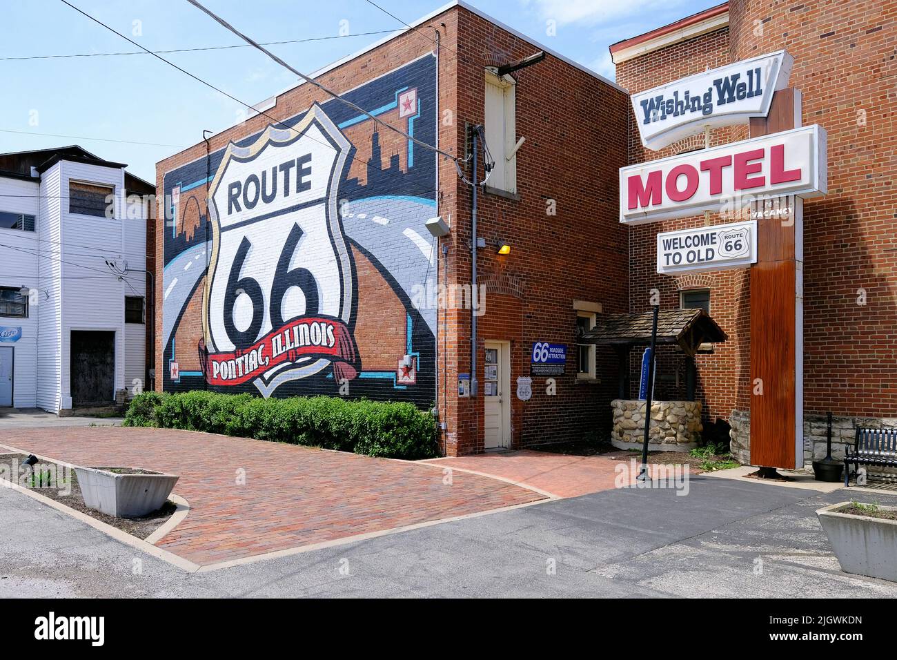 Route 66 Mural nel centro storico di Pontiac, Illinois, Stati Uniti d'America Foto Stock