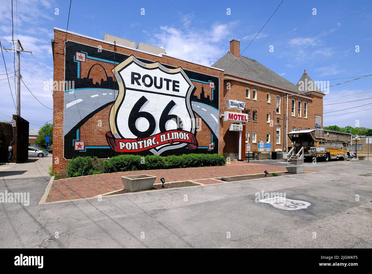 Route 66 Mural nel centro storico di Pontiac, Illinois, Stati Uniti d'America Foto Stock