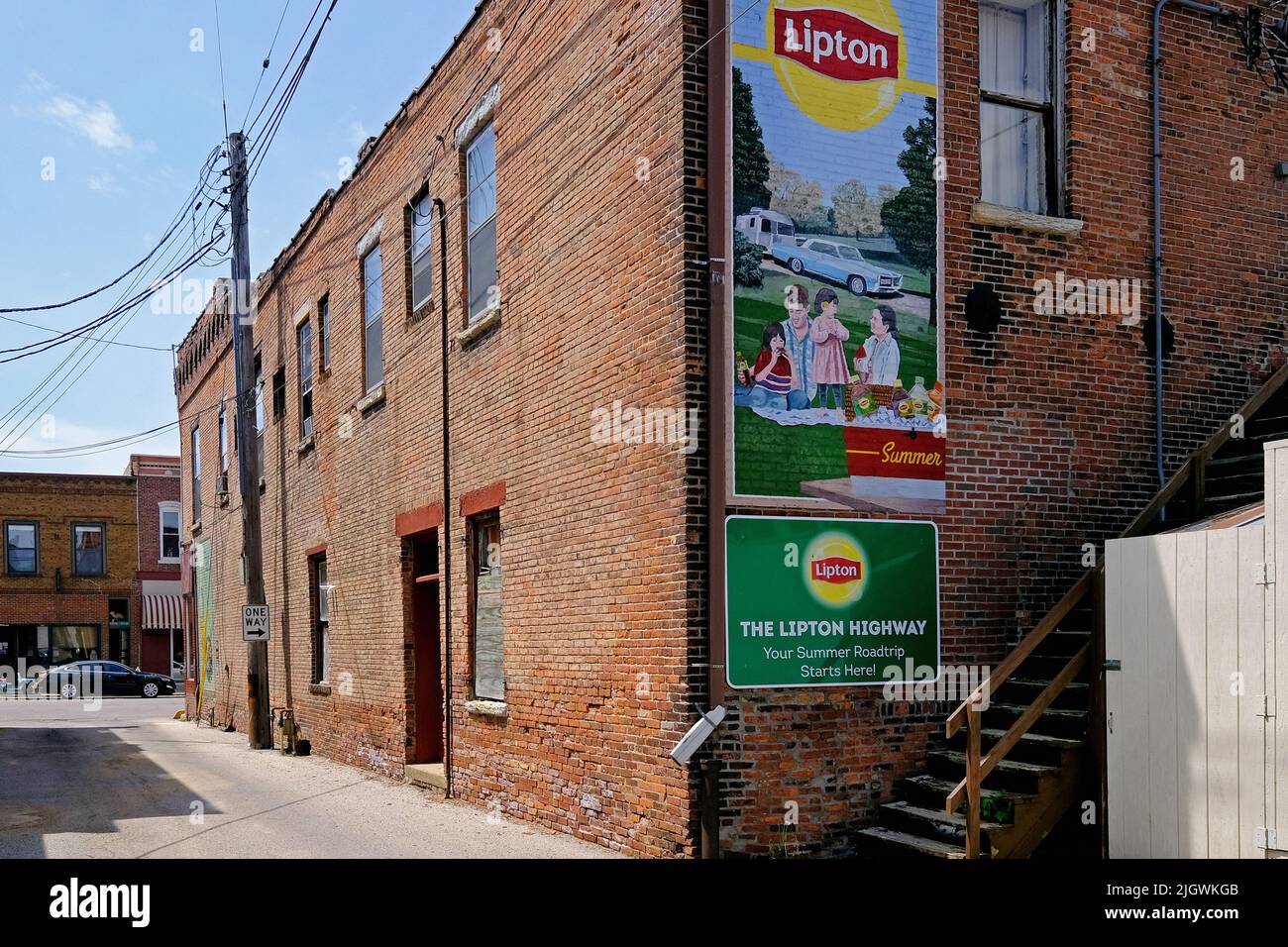 Lipton Mural nel centro storico di Pontiac, Illinois, Stati Uniti d'America Foto Stock