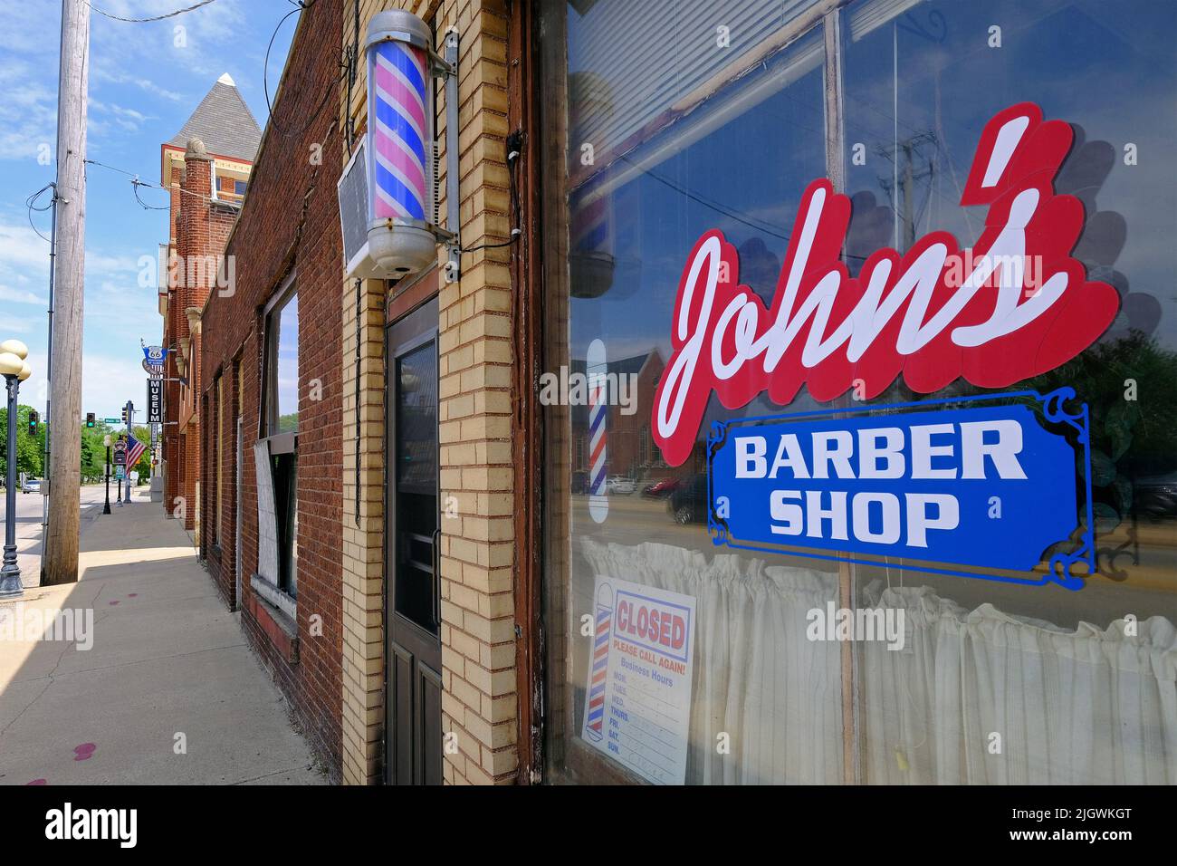 Barber Shop nel centro storico di Pontiac, Illinois, Stati Uniti d'America Foto Stock