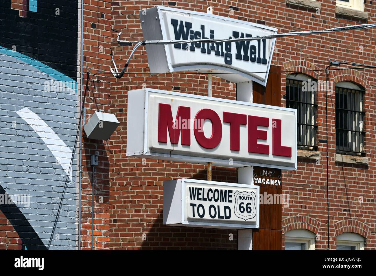 Wishing Well Motel nel centro storico di Pontiac, Illinois, Stati Uniti d'America Foto Stock