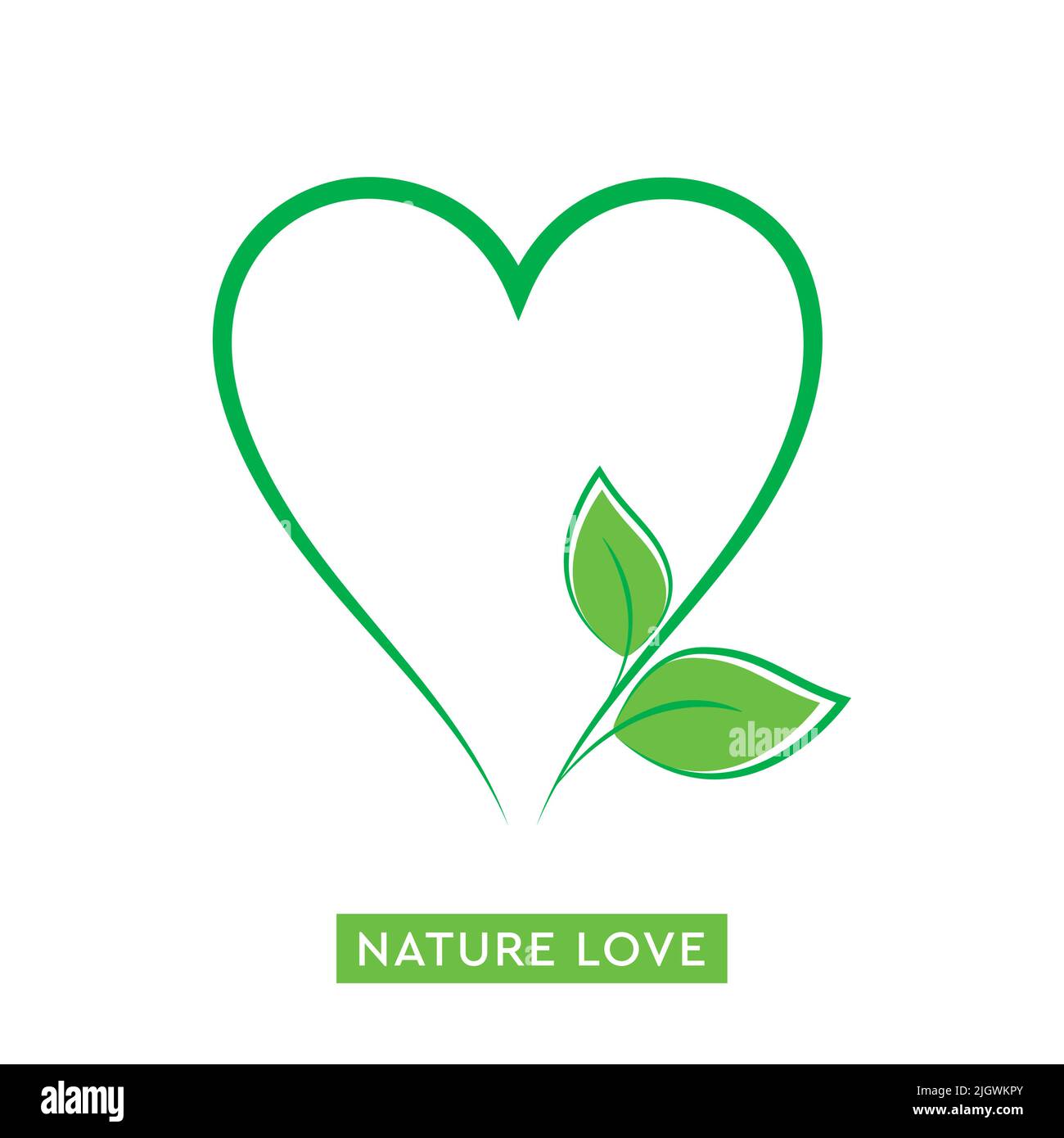 foglia verde in un cuore natura amore grafico isolato su sfondo bianco Illustrazione Vettoriale