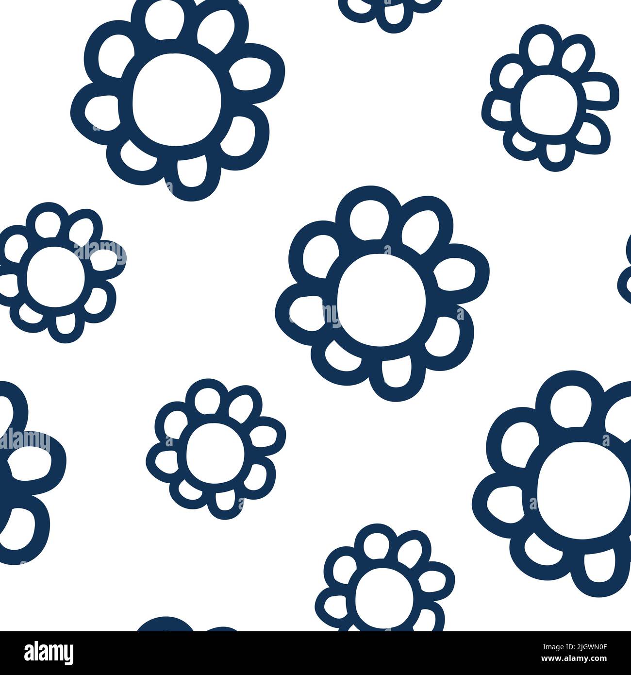 Senza cuciture motivo blu scuro di fiori da parte dei bambini a mano Illustrazione Vettoriale