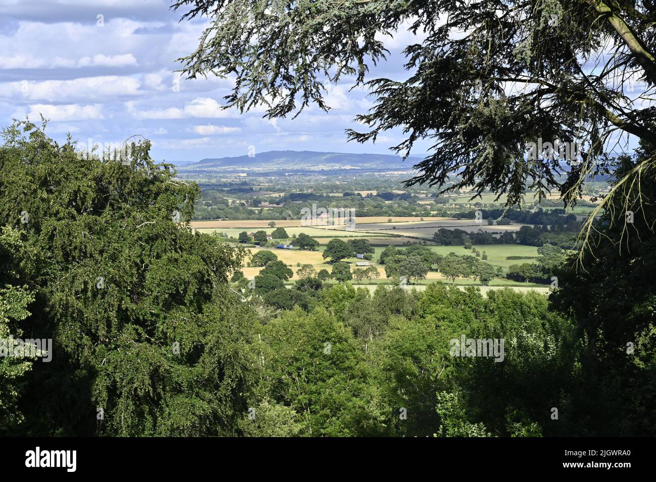 Malvern Worcestershire. Vista sui Cotswolds Foto Stock