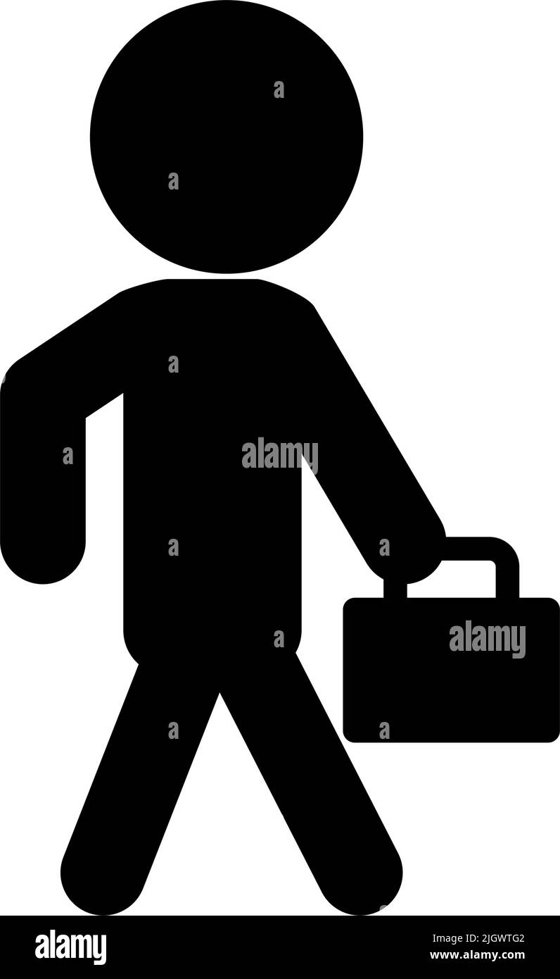 Una persona che cammina con una valigetta. Andare al lavoro. Vettore modificabile. Illustrazione Vettoriale