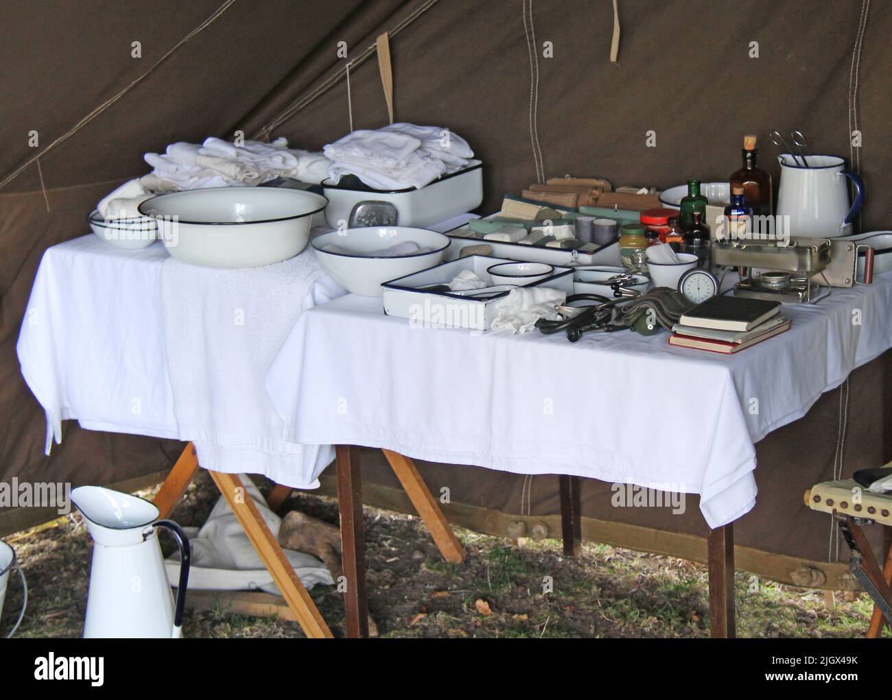 Un Mock-up di una tenda medica tempo di guerra vintage. Foto Stock