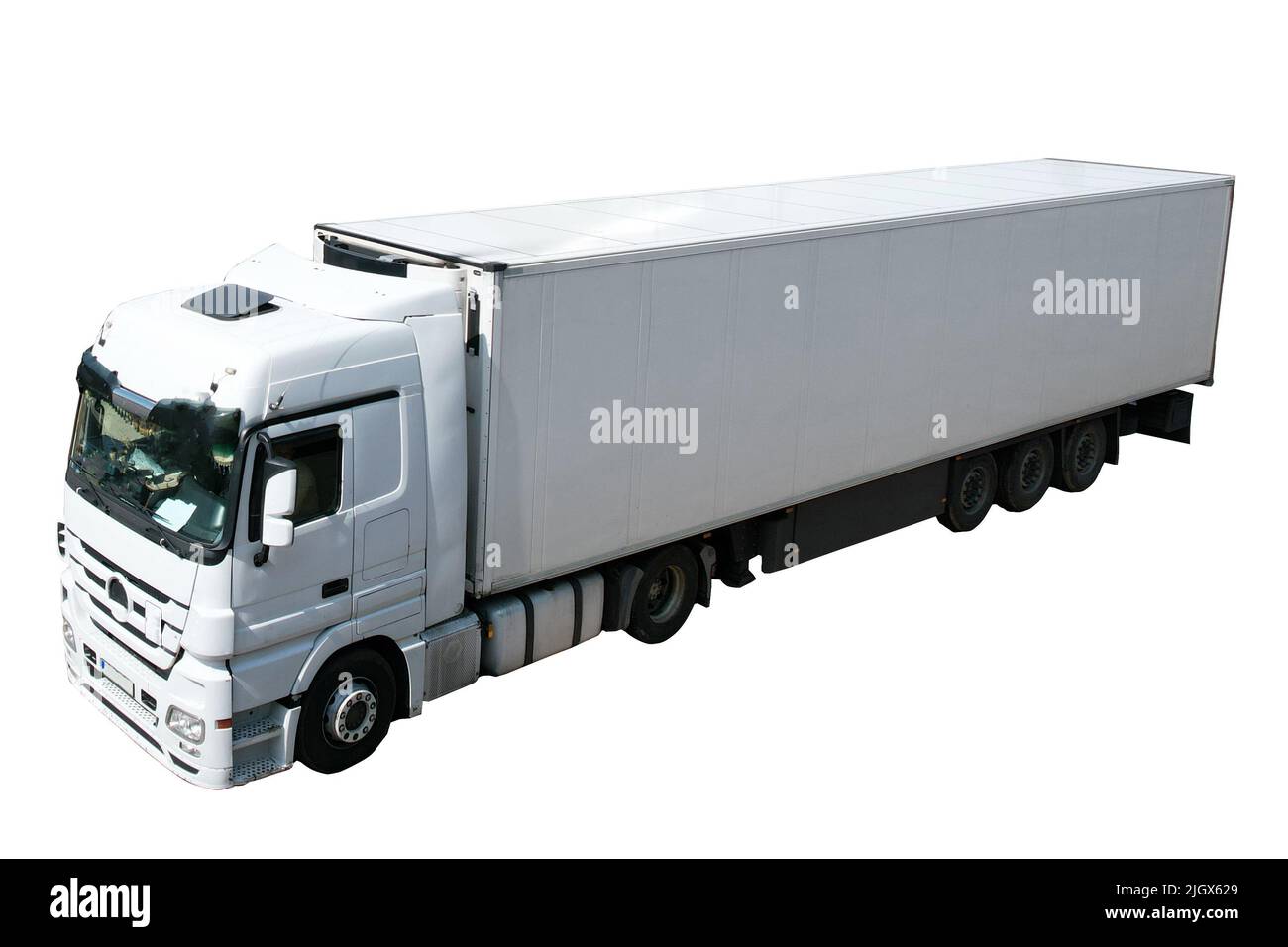 Vista laterale lunga cargo bianco isolato dal vano di copiatura Foto Stock
