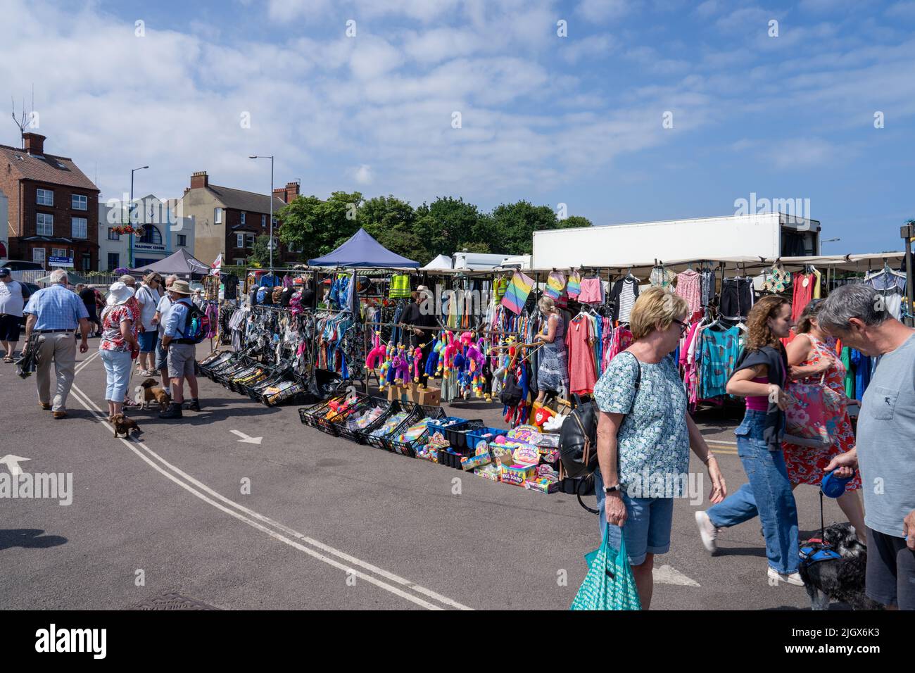 Una vista del mercato settimanale locale a Sheringham North Norfolk Foto Stock