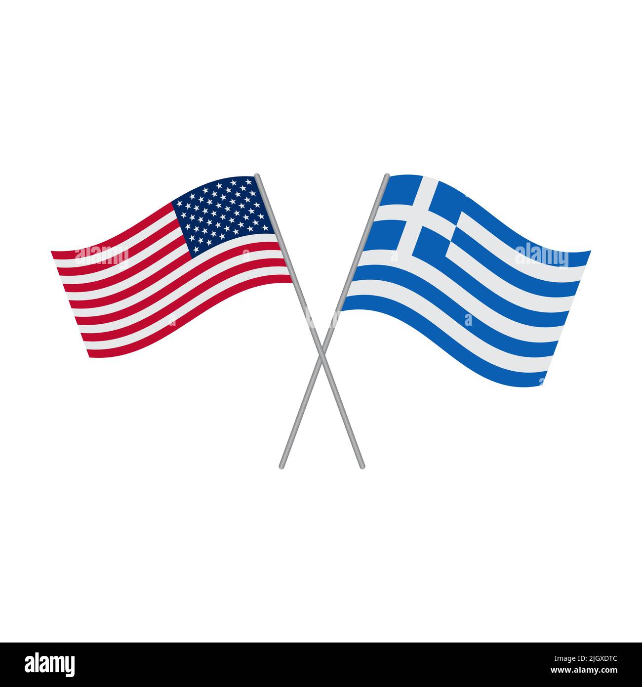 Vettore di bandiere americane e greche isolato su sfondo bianco Illustrazione Vettoriale