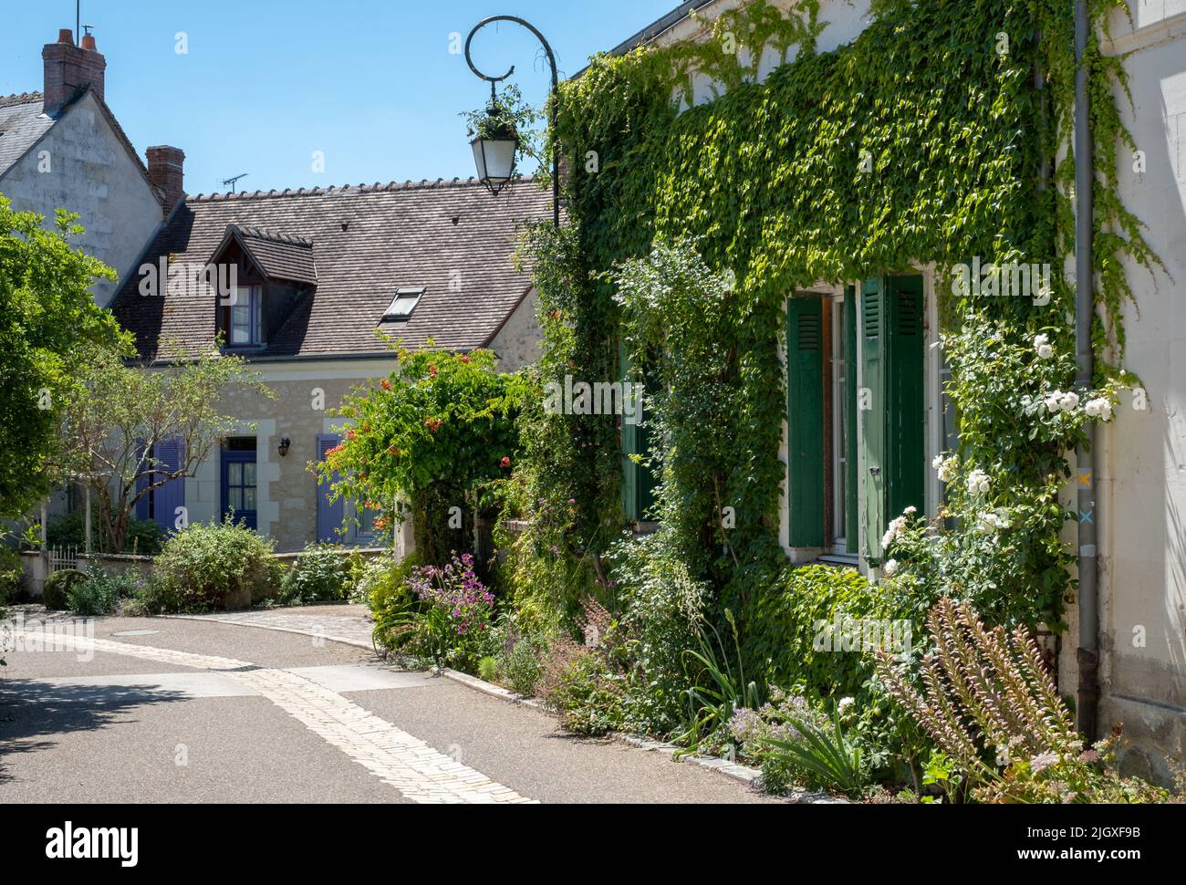 Il villaggio di Chedigny nella Valle della Loira, Francia è stato trasformato in un giardino gigante ed è noto come un villaggio giardino o 'Giardino notevole. Foto Stock