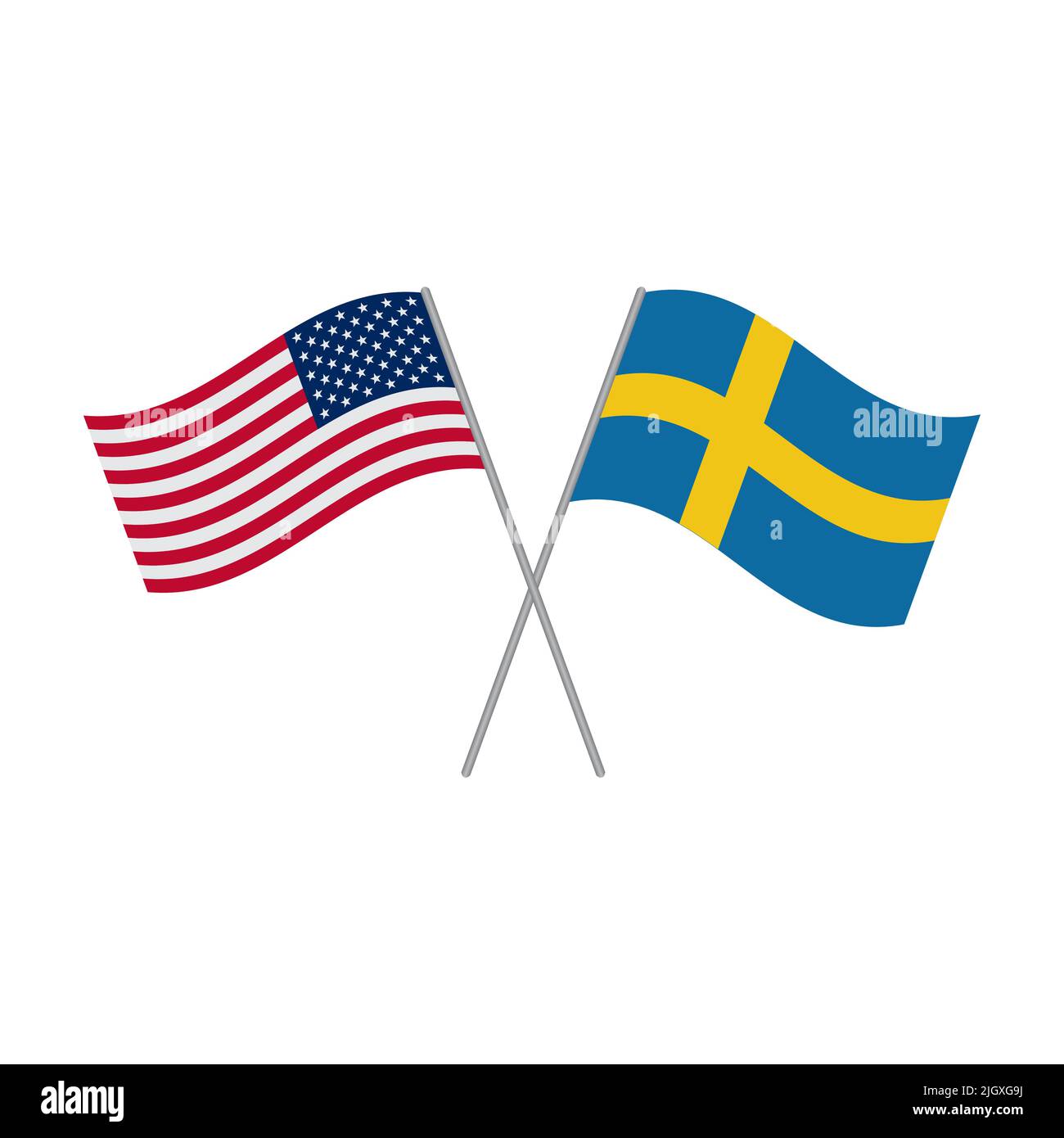 Vettore di bandiere americane e svedesi isolato su sfondo bianco Illustrazione Vettoriale