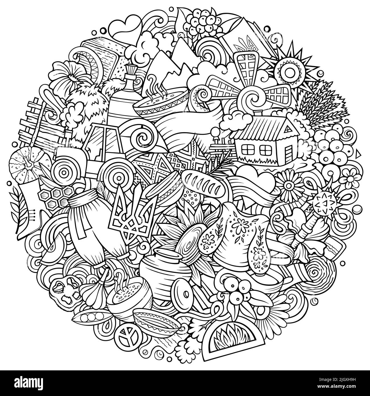 Ucraina cartoon vettore Doodles illustrazione. Illustrazione Vettoriale