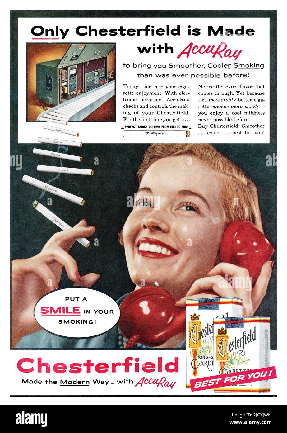 1955 pubblicità statunitense per le sigarette Chesterfield. Foto Stock