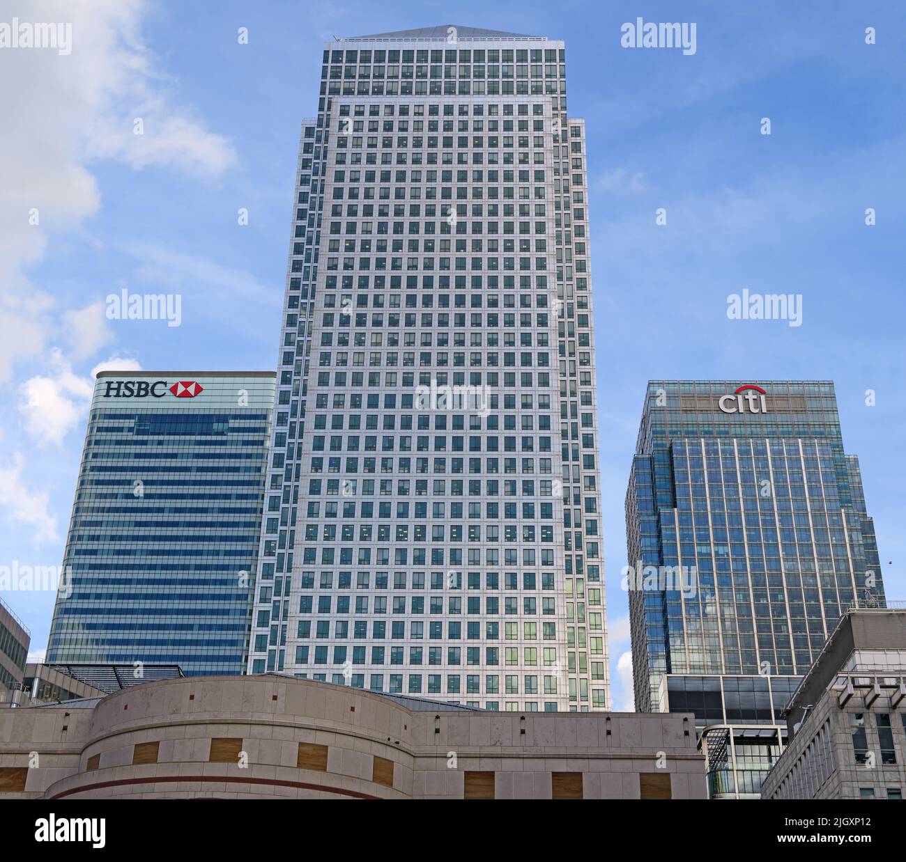 HSBC, Citibank, Canada Square, Canary Wharf, Londra, Inghilterra, Regno Unito, E14 5LQ. Foto Stock