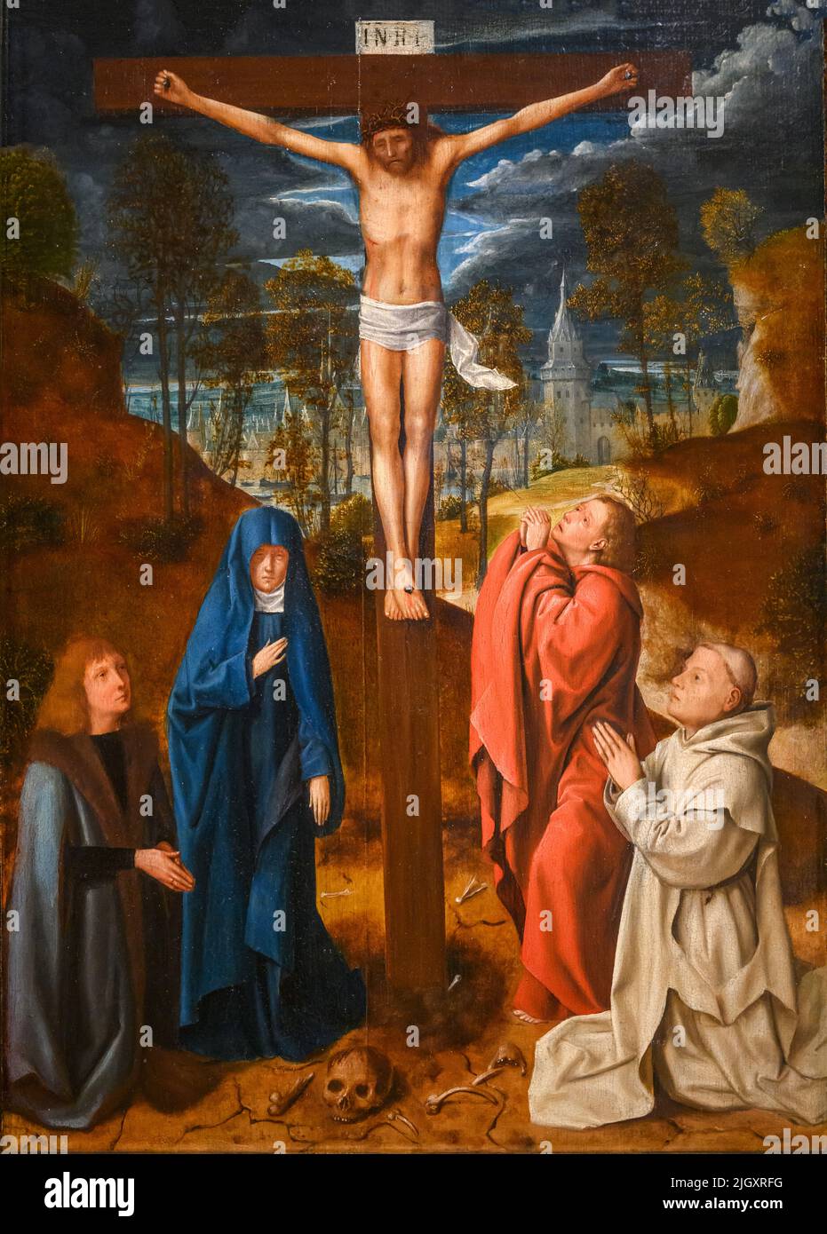 Cristo sulla Croce dal laboratorio di Quinten Massys (1466-1530), olio su legno, c.. 1490-95 Foto Stock